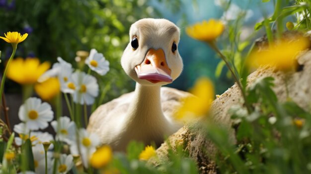 Photo un canard qui regarde les fleurs un personnage charmant dans le style daz3d