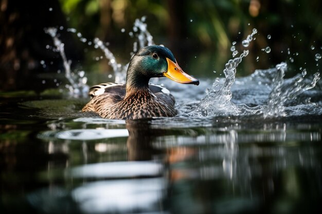 Photo le canard sauvage génératif ai nage dans l'eau