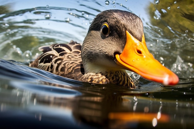 Photo le canard sauvage génératif ai nage dans l'eau