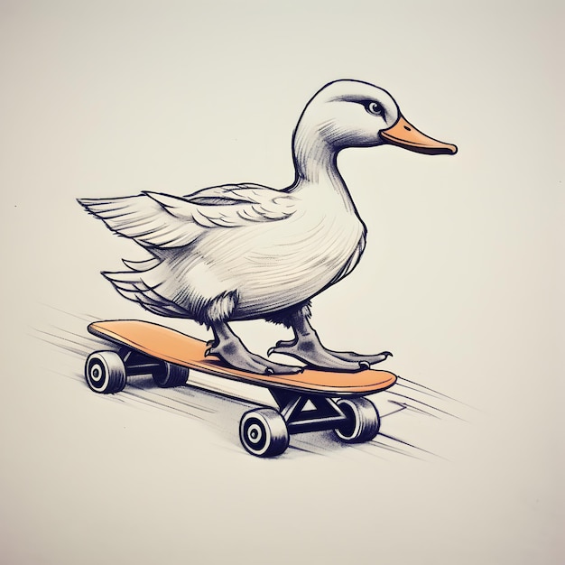 Un canard sur un skateboard