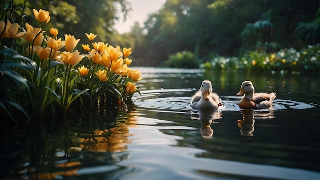 Les canards sont dans la nature.