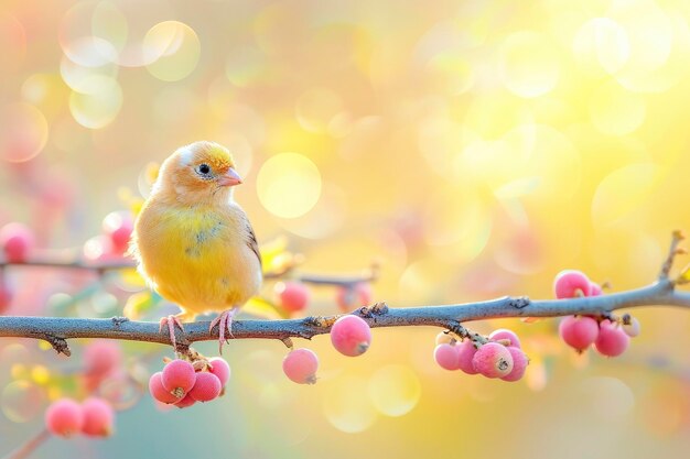 Photo un canari assis sur le fond bokeh de la branche