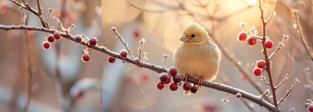 Photo un canari assis sur le fond bokeh de la branche