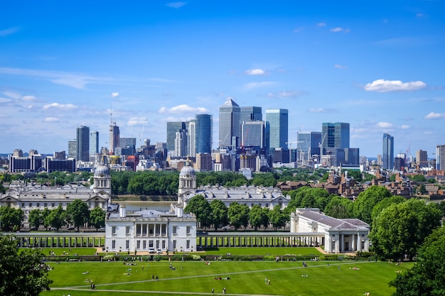 Canary Wharf vue de Greenwich Park, Londres, Royaume-Uni