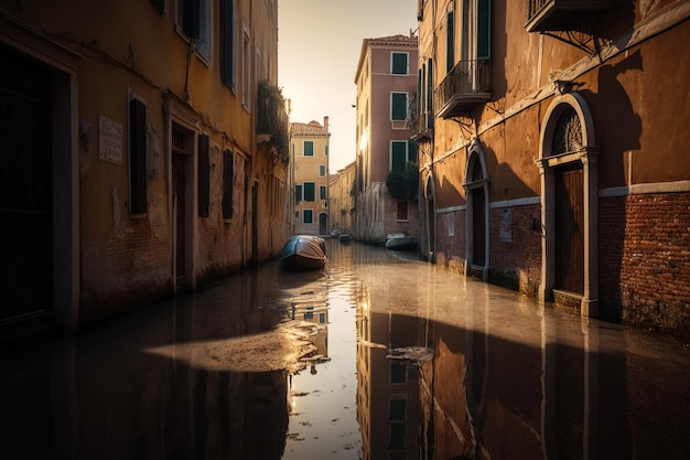 Les canaux d'eau à sec à Venise laissent les gondoles inutilisées anciennes et abandonnées Ai généré