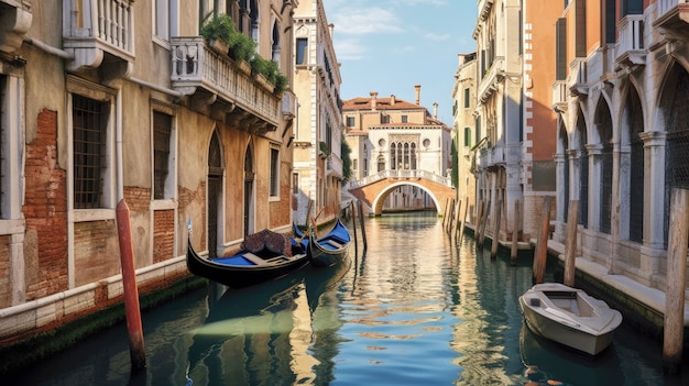 Les canaux romantiques de Venise, en Italie, l'architecture historique créée avec la technologie de l'intelligence artificielle générative.