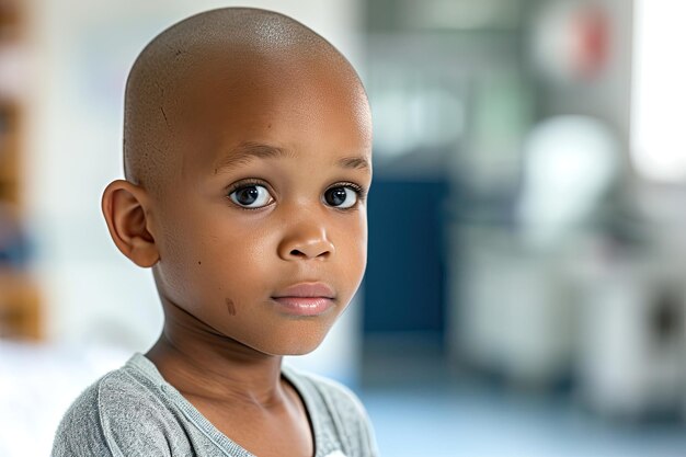 Photo un cancer des enfants chauves dans une salle d'hôpital vue générale