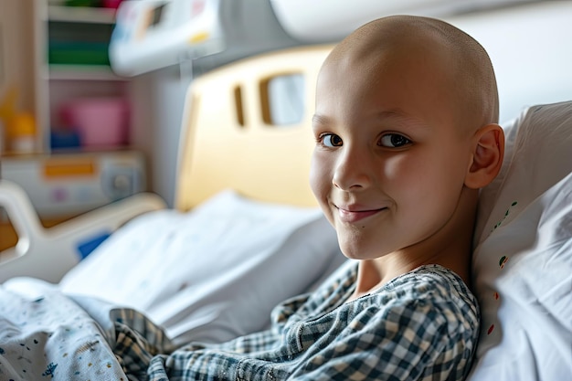 Un cancer des enfants chauves dans une salle d'hôpital vue générale