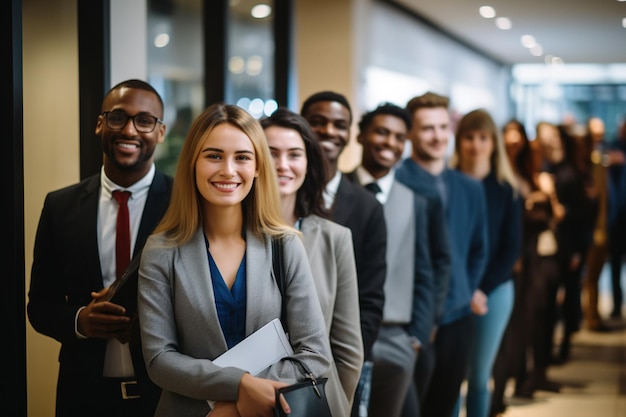 Candidats joyeux debout dans une zone d’attente