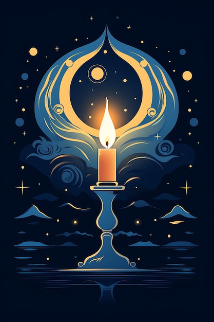 Candlesmas Day Single Candle With a Flickering Flame Deep Blue et une affiche conceptuelle de vacances