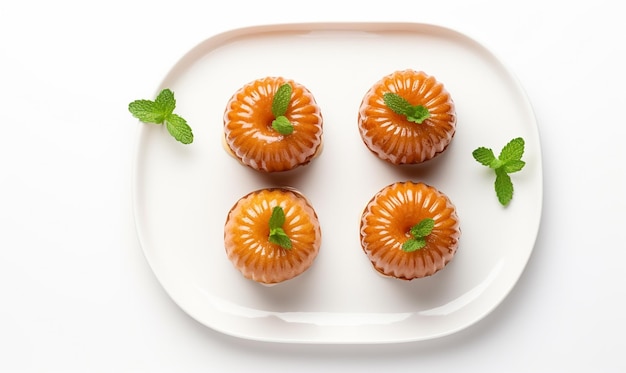 Caneles sur plat blanc Dessert français local isolé sur fond blanc