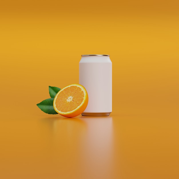 Canette de soda blanche avec des feuilles à moitié orange et vertes.