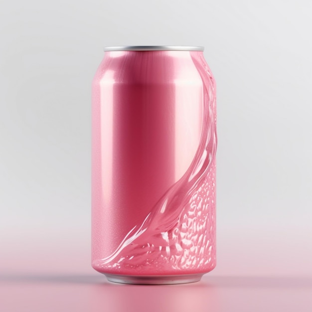 Photo une canette de soda rose avec un dessin sur le côté.