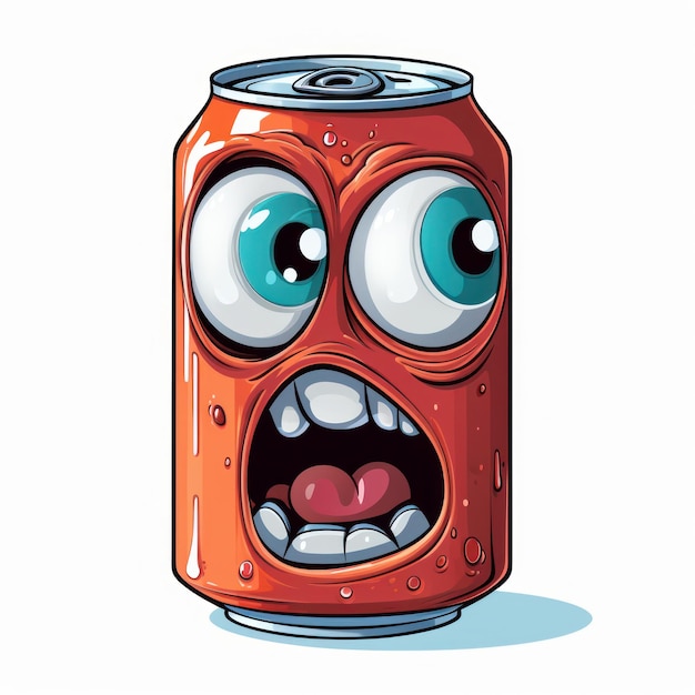 Canette de soda avec yeux bouche style dessin animé généré par l'IA