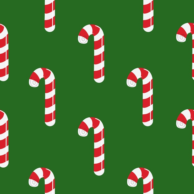 Canne de Noël sur fond vert motif sans couture illustration vectorielle de conception plate simple