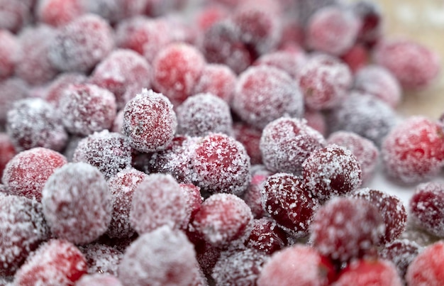 Canneberges confites aux canneberges sucrées avec dessert sain de vacances au sucre