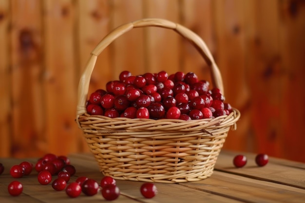 des canneberges dans un panier en osier