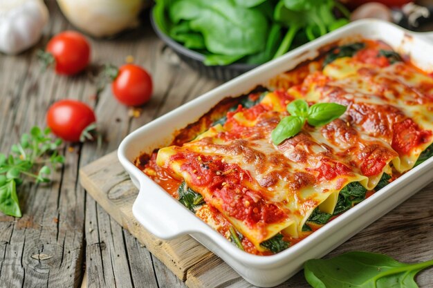 Cannelloni farci avec des épinards et des pâtes Ricotta