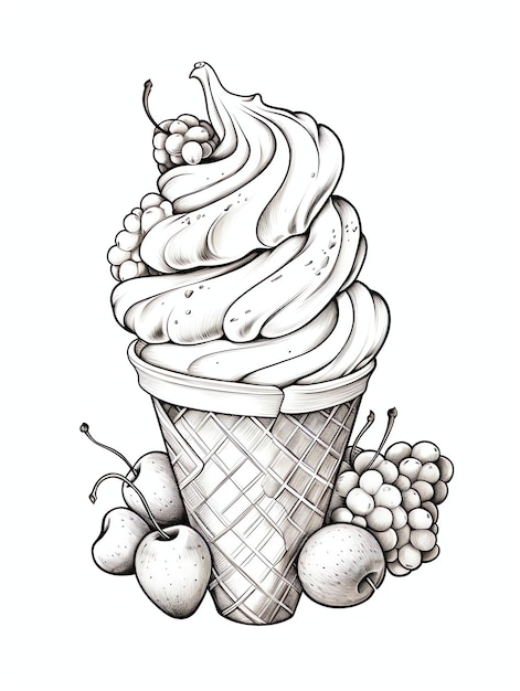 Photo cannoli avec chips de chocolat délicieux dessert page de coloriage en noir et blanc pour adultes et