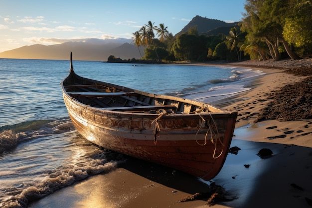 Canoa en attente plage isolée voyage imminent génératif IA