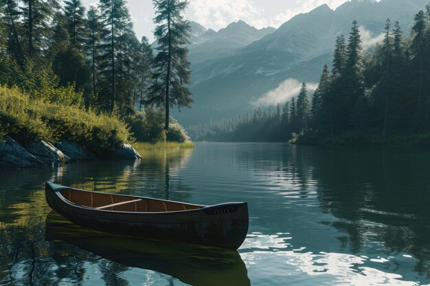 un canoë flotte sur un plan d'eau calme