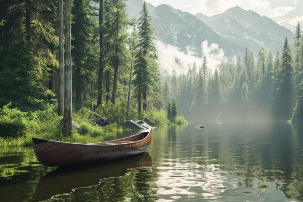 un canoë flotte sur un plan d'eau calme