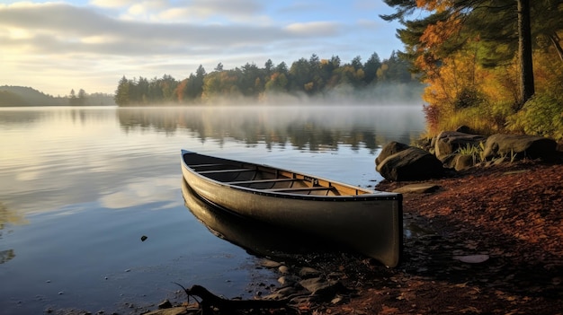 un canoë sur un lac