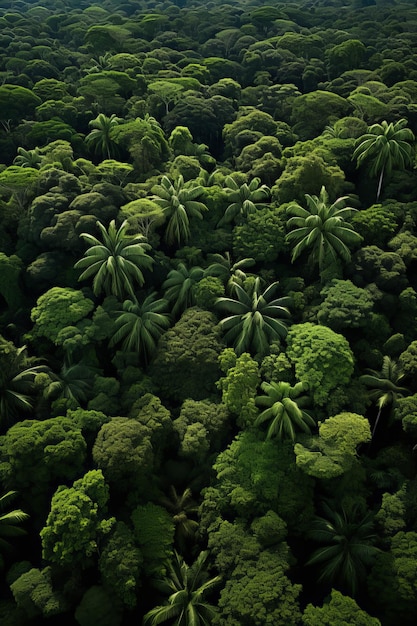 Une canopée de forêt tropicale verdoyante avec un sous-bois dense de végétation