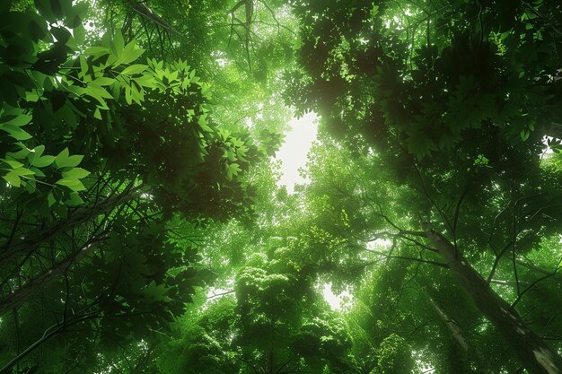 La canopée verdoyante de la forêt vue d'en dessous