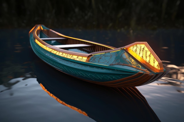 Un canot en bois se trouve sur un lac