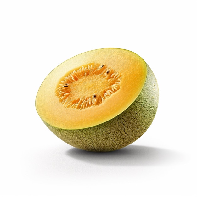 Un cantaloup coupé avec les graines du melon dessus.