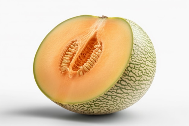 Un cantaloup est un fruit coupé en deux.