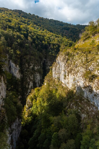 Canyon sur la Passerelle Holtzarte, Larrau. Dans la forêt ou jungle d'Irati, au nord de la Navarre en Espagne et dans les Pyrénées-Atlantiques de France