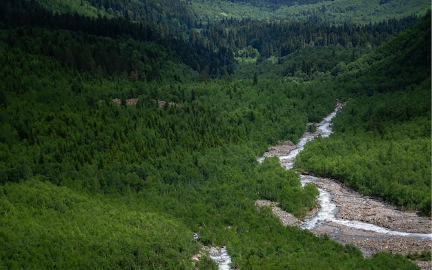 Canyon de la vallée de la rivière verte large panorama d'été Caucase du Nord