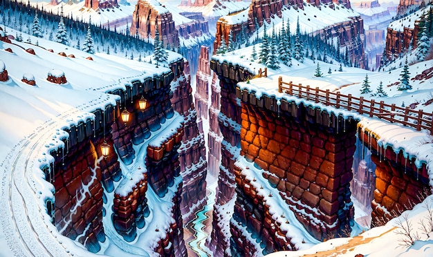 Canyons dans la neige Fantasy Generative AI