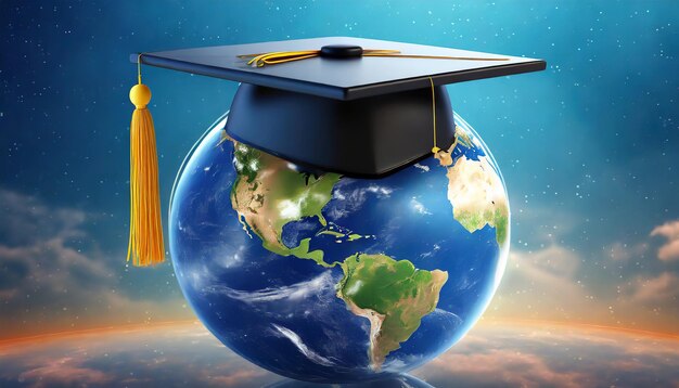 Cap de graduation 3d sur le globe terrestre