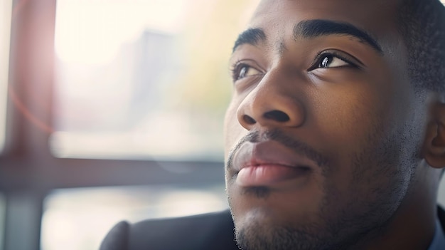 Photo cap tiré de près jeune homme d'affaires afro-américain réfléchi entrepreneur lookin ia générative