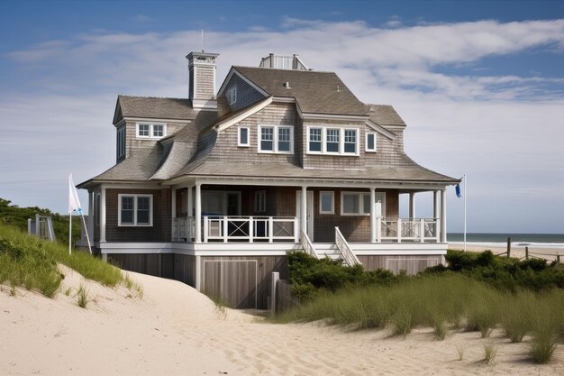 Cape Cod House avec vue sur une plage privée et l'océan au-delà