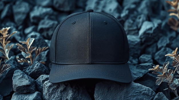 Photo capes de baseball noires snapback sur un fond noir mock up design