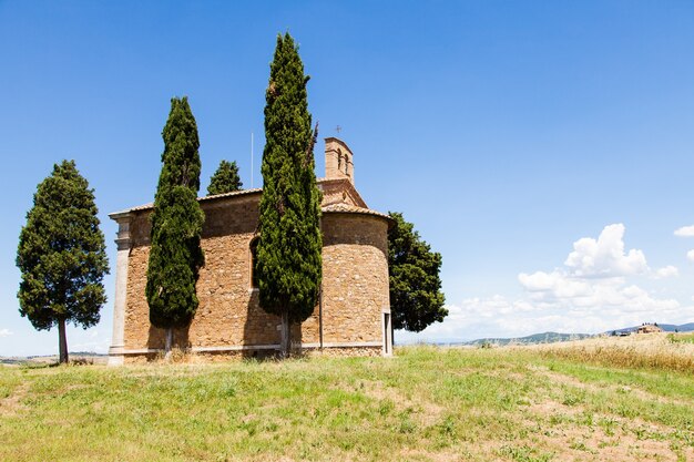 Cappella di Vitaleta (Église Vitaleta), Val d'Orcia, Italie. L'image la plus classique du pays toscan.