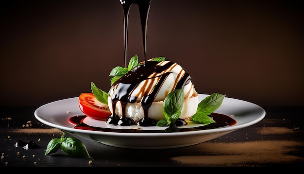 Caprese Salad. Arroser de glaçage balsamique dessus. IA générative.