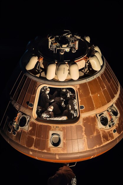 La capsule apollo 11 est représentée sur fond noir.