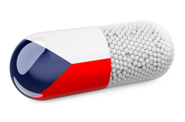 Photo capsule de pilule avec drapeau tchèque soins de santé en république tchèque concept rendu 3d