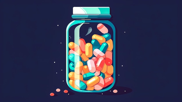 Capsules multicolores dans un bocal AI générative