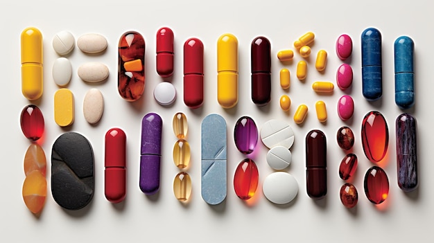 Capsules multivitamines des compléments alimentaires colorés et vibrants avec des avantages nutritionnels