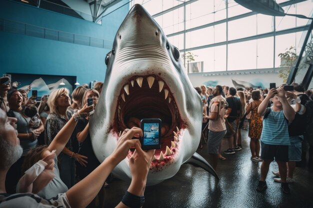 Captif dans un cadre Un groupe de personnes capture la majesté d'un requin dans AR 32