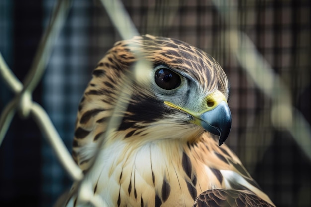 En captivité, l'épervier ou le faucon est un oiseau de proie