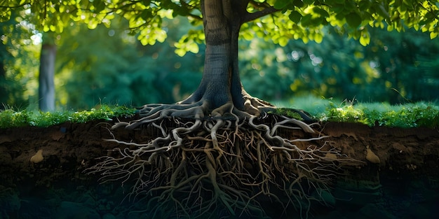Photo capturage du carbone un arbre39s racines dans une banque pour les générations futures concept changement climatique capture du carbone reboisement durabilité innovation financière