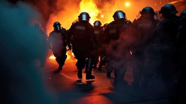 capturant l'affrontement tumultueux entre la police anti-émeute et les manifestants