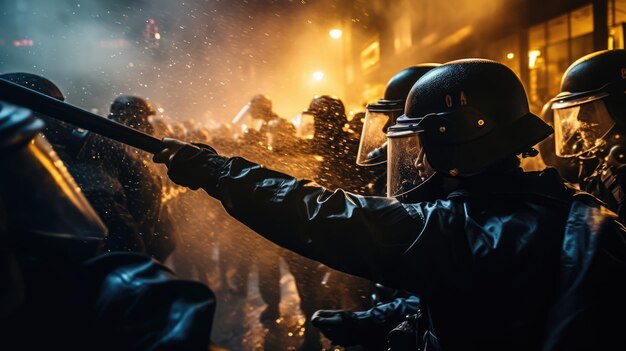 capturant l'affrontement tumultueux entre la police anti-émeute et les manifestants